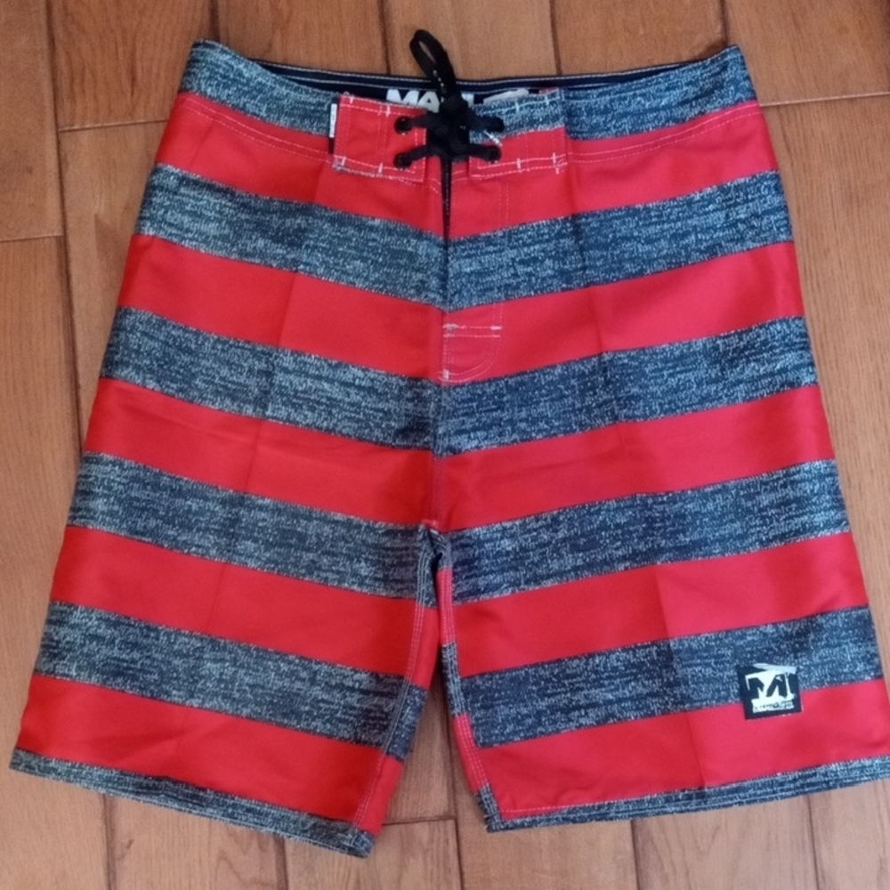 Men's Red and Gray Board Shorts Mahi Mahi Bottle Opener Attached